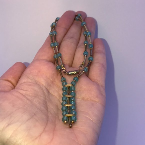 15 1/2" Blue Aquamarine and Gold Handmade Necklace - Picture 13 of 16